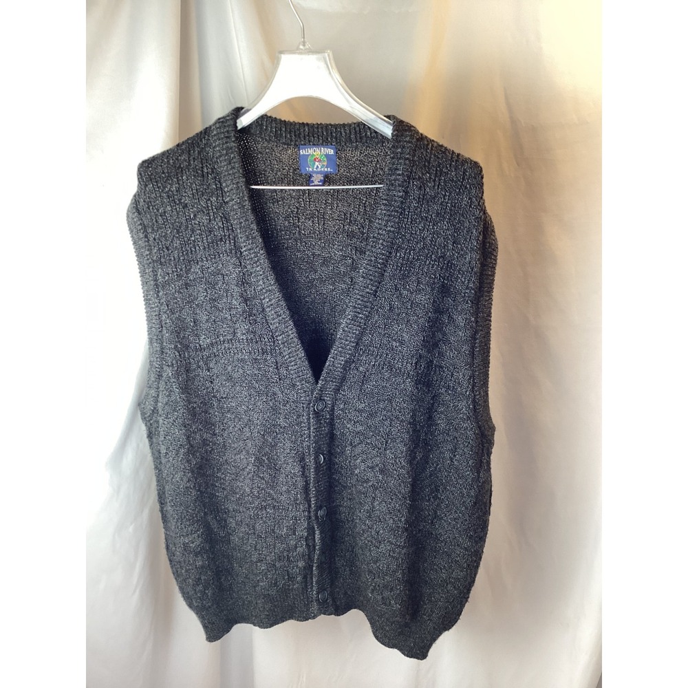 Salmon River‎ Button Down Sweater Vest Wool Blend Sleeveless Gray XL